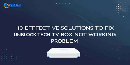 Frustrated user sitting in front of a TV with an unresponsive UnblockTech TV box showing a buffering or error screen