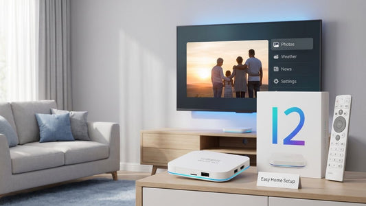 UBOX12 PRO device, remote, and package prepared for pre-shipment hardware QA