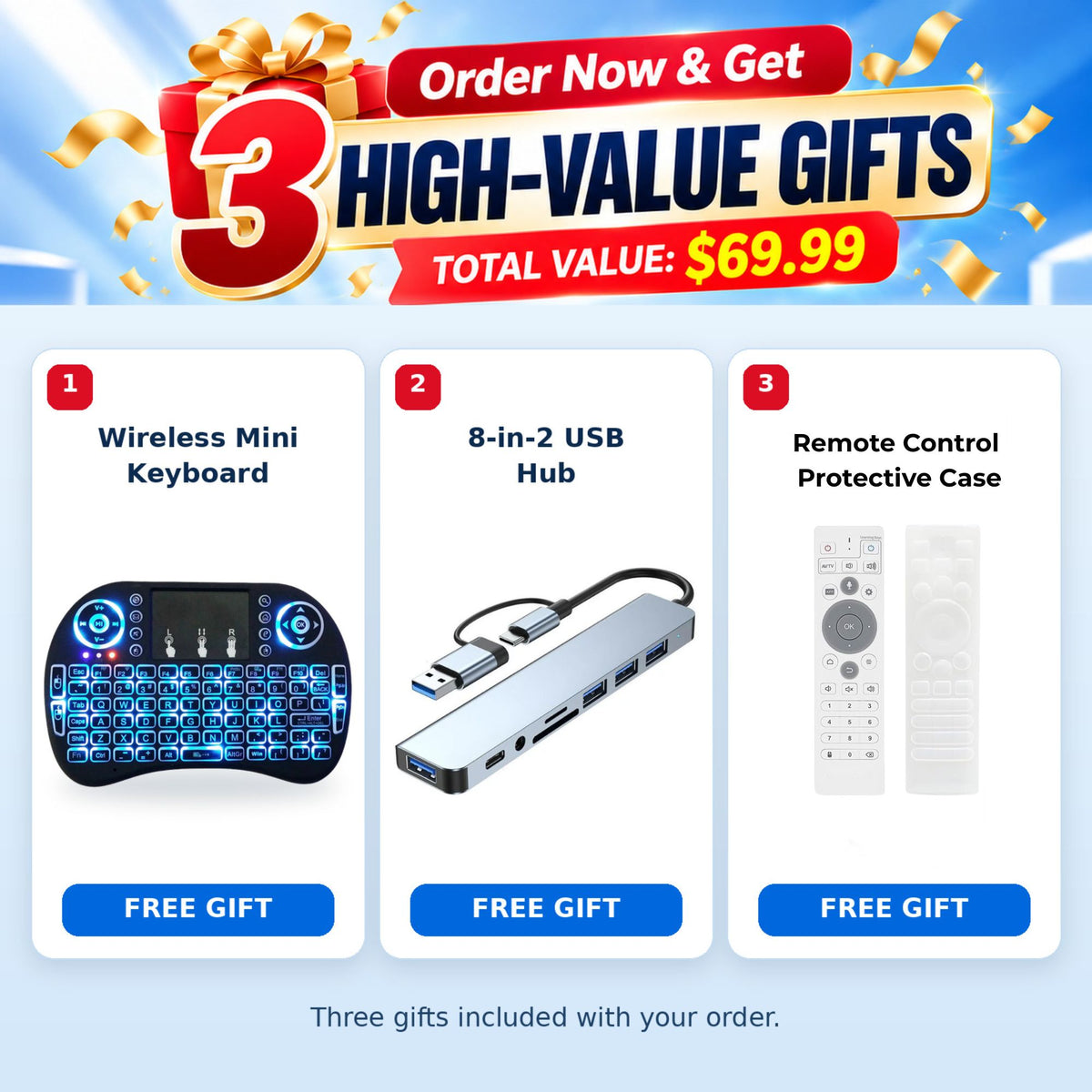 UBOX12 PRO bonus gift set with 3 free gifts