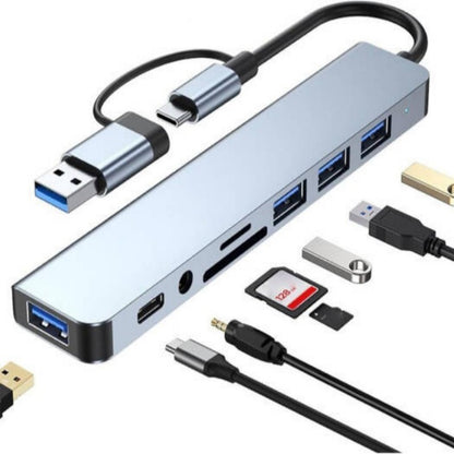 8-in-1 USB-C & USB-A Hub with USB 3.0, SD/TF Card Reader & 3.5mm Audio