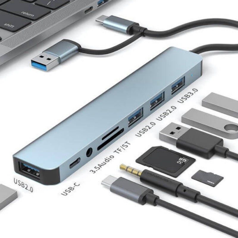 8-in-1 USB-C & USB-A Hub with USB 3.0, SD/TF Card Reader & 3.5mm Audio