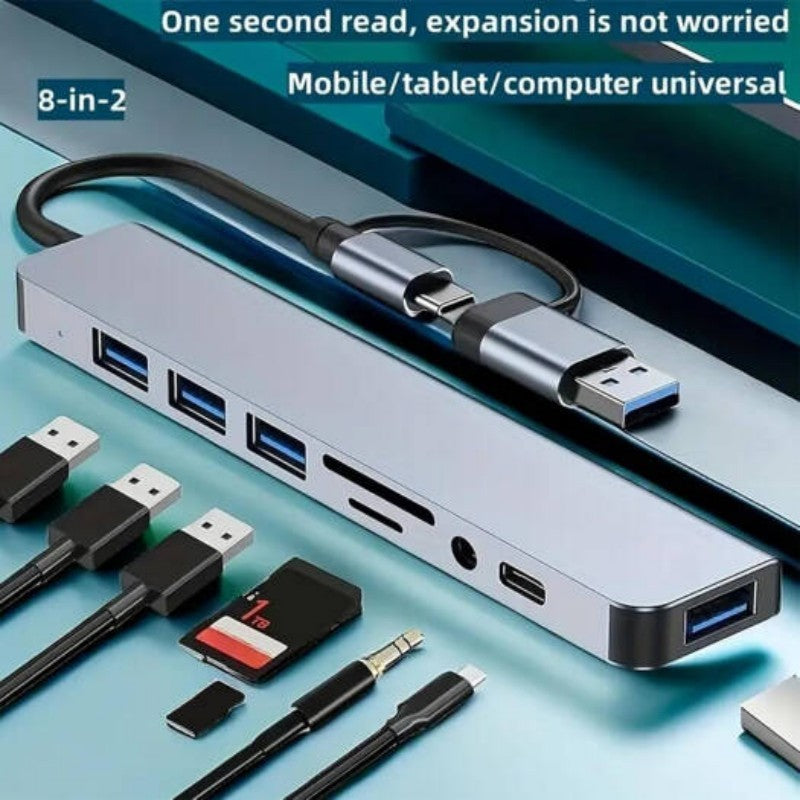 8-in-1 USB-C & USB-A Hub with USB 3.0, SD/TF Card Reader & 3.5mm Audio