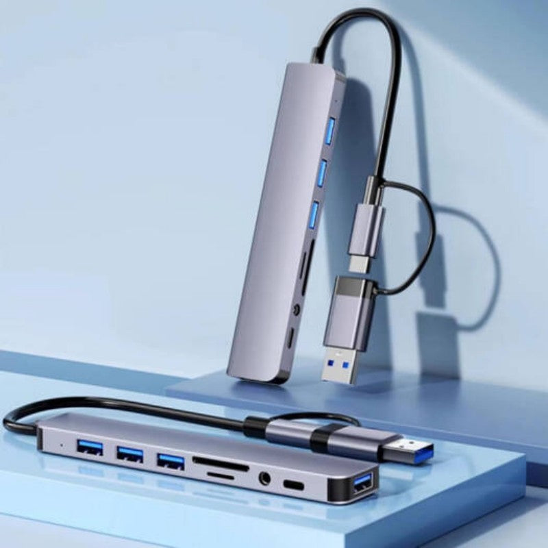 8-in-1 USB-C & USB-A Hub with USB 3.0, SD/TF Card Reader & 3.5mm Audio